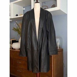 Vintage 80’s VAKKO Black Leather Jacket Open Front Size M/L